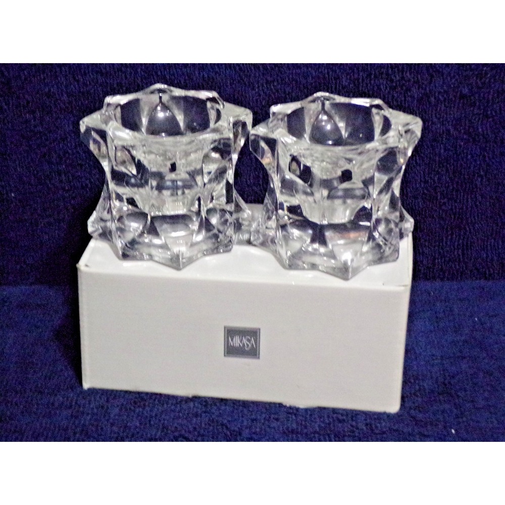 Mikasa Crystal Candlestick Holders Pair Holiday Décor "Sparkling Star"  Set Of 2
